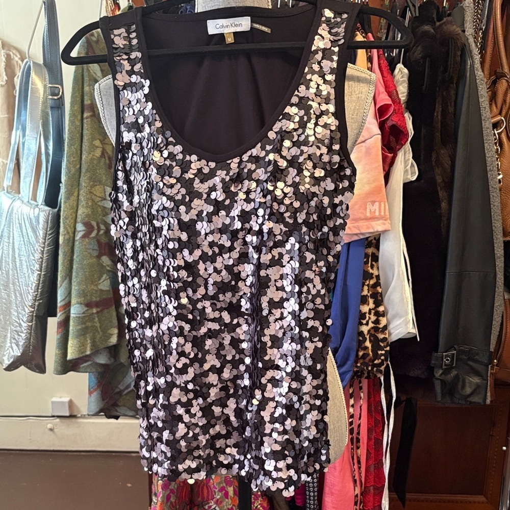 Calvin Klein Black Sequin Scoop Tank - Picture 4 of 5